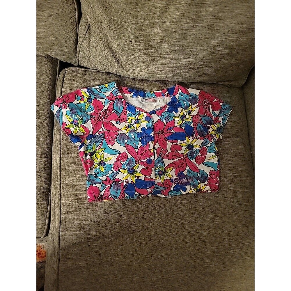 Vtg Disney Fashions Polynesian Resort Crop Top Floral Shirt Sz Small Medium USA